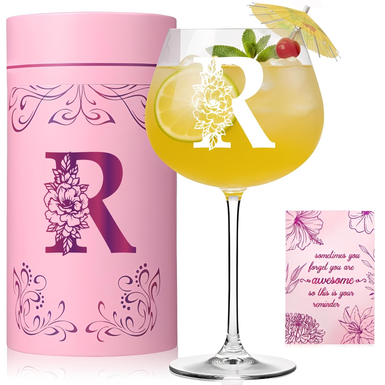 Personalized Initial Wine Glass for Women - 20 oz Stemmed Monogrammed Glass, Customized Engraved Gift for Mom, Wife, Friend, Her - Birthday, Mother’s Day, Wine Lover Gift
